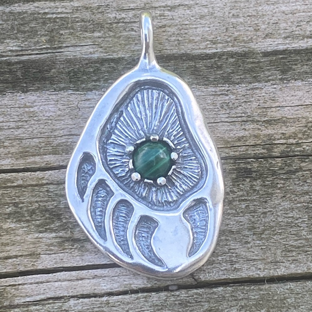 Black Bear Track Pendant .925 Sterling Silver w/ Malachite gemstone made in USA